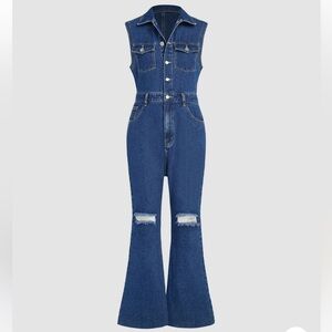 Cider Blue Denim Jumpsuit with Flared Legs